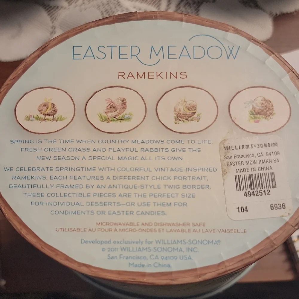 Williams Sonoma Easter Meadow Cream and Brown Ramekins